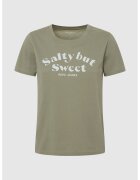 Pepe Jeans London Tricou cu decolteu la baza gatului si imprimeu text Effie - Kaki/Alb murdar