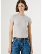 Pepe Jeans London Tricou cu decolteu la baza gatului si logo brodat - Gri deschis