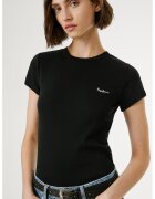 Pepe Jeans London Tricou cu decolteu la baza gatului si logo brodat - Negru