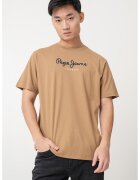 Pepe Jeans London Tricou cu decolteu la baza gatului si logo - Maro