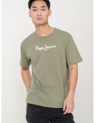 Pepe Jeans London Tricou cu decolteu la baza gatului si logo - Verde sparanghel