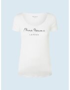 Pepe Jeans London Tricou cu decolteu rotund si logo - Alb/Negru