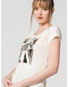 Pepe Jeans London Tricou cu imprimeu metalizat Alessa - Alb murdar/Argintiu