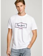 Pepe Jeans London Tricou cu imrpimeu logo - Rosu/Alb optic/Bleumarin