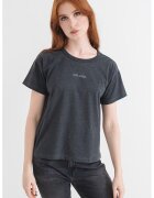 Pepe Jeans London Tricou de bumbac cu decolteu la baza gatului - Gri inchis melange