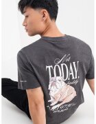 Pepe Jeans London Tricou de bumbac cu imprimeu pe spate - Gri inchis melange/Bej inchis/Alb optic