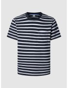 Pepe Jeans London Tricou de in dungi cu decolteu la baza gatului - Alb/Negru