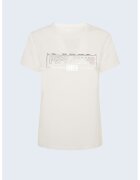 Pepe Jeans London Tricou din amestec de bumbac - cu logo metalizat - Crem/Argintiu