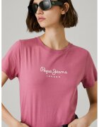 Pepe Jeans London Tricou din bumbac cu decolteu la baza gatului si detaliu cu logo pe piept - Roz prafuit