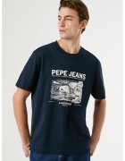 Pepe Jeans London Tricou regular fit cu imprimeu logo si grafic - Alb/Albastru inchis