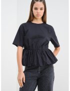 Pieces Blua din bumbac organic cu talie cu fronseuri - Negru