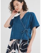 Pieces Bluza de denim cu model petrecut Fibbo - Albastru inchis