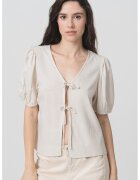 Pieces Bluza din amestec de in cu prinderi frontale Frieda - Crem