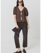 Pieces Bluza din amestec de in cu prinderi frontale Frieda - Maro inchis