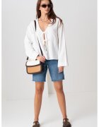 Pieces Bluza din bumbac organic cu decolteu in V si detaliu cu funda - Alb