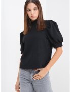 Pieces Bluza texturata cu maneci scurte si bufante - Negru