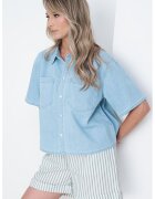 Pieces Camasa de denim cu buzunare pe piept Tula - Albastru deschis