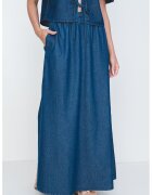 Pieces Fusta maxi de denim cu slit lateral Tenim - Albastru inchis