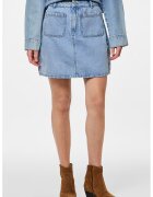 Pieces Fusta mini de denim cu croiala in A - Albastru deschis