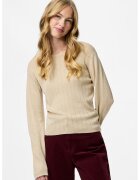 Pieces Pulover cu decolteu la baza gatului si insertii stralucitoare - Bej