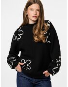 Pieces Pulover lejer cu broderii florale - Negru