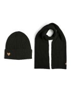 Pieces Set de fular si caciula cu striatii - Negru