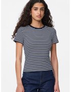 Pieces Tricou cu decolteu rotund si dungi - Alb/Bleumarin