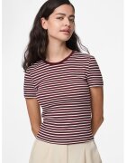 Pieces Tricou cu decolteu rotund si dungi - Alb/Visiniu