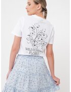 Pieces Tricou cu model floral si decolteu la baza gatului - Alb
