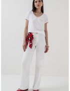 Pieces Tricou din amestec de bumbac organic Silly - Alb/Rosu inchis