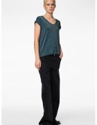 Pieces Tricou lejer cu insertii stralucitoare Billo - Auriu/Albastru petrol