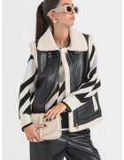 Pieces Vesta cu captuseala din material teddy Janelle - Negru/Crem