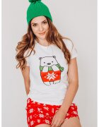  Pijama scurta din bumbac cu tematica de Craciun - Rosu/Alb