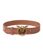 Pinko Curea de piele intoarsa cu catarama cu logo - Maro cognac