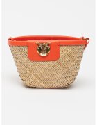 Pinko Geanta bucket tesuta cu garnituri de piele - Coral/Bej