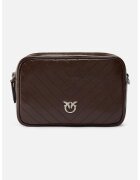 Pinko Geanta crossbody de piele cu doua compartimente - Maro inchis