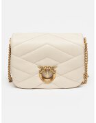 Pinko Geanta crossbody din piele Love Click Puff - Alb murdar