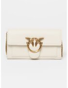 Pinko Geanta plic de piele cu bareta din lant Love One - Alb fildes/Bronz