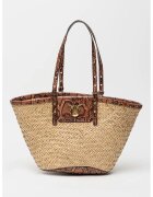 Pinko Geanta shopper cu garnituri de piele - Negru/Maro/Bej