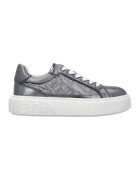 Pinko Pantofi sport de piele cu imprimeu - Alb optic/Argintiu