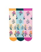 Pirin Hill Cutie cu 3 perechi de sosete Fine din Bumbac organic cu model floral culori deschise