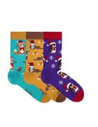 Pirin Hill Set 3 perechi de sosete bumbac organic de craciun Colour Cotton Wintertime- Pinguin - Catel si Pisicuta