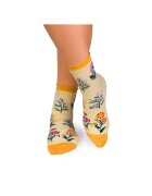 Pirin Hill Sosete bumbac de lungime medie - model floral - Galben