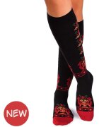Pirin Hill Sosete dama lungi 3/4 din bumbac cu motive traditionale romanesti Negru