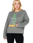 Plein Sport Bluza de trening pentru dama oversize - cu imprimeu - bumbac/elastan - gri