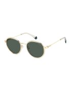 Polaroid Ochelari de soare rotunzi polarizati cu rama metalica - Auriu/Verde englez