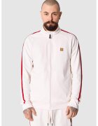 PORC Bluza de trening unisex cu imprimeu logo si fermoar Crooked - Rosu/Alb murdar