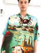 PORC Camasa unisex cu model si maneci medii - Verde/Portocaliu/Albastru