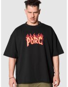 PORC Tricou lejer din bumbac cu model unisex Flames - Negru
