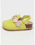 Primigi Papuci de piele ecologica cu flori 3D - Galben/Roz/Verde fistic